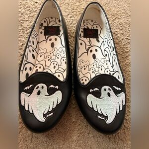 Size 8 black flats with ghost. Scarily cute.